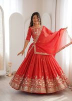 Lehenga Mart Designer Indian Wedding Lehenga Choli-Orange - Distacart
