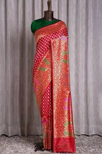 DEIANA'S Beautiful Designer Golden zari Soft Lichi Silk Saree - Red