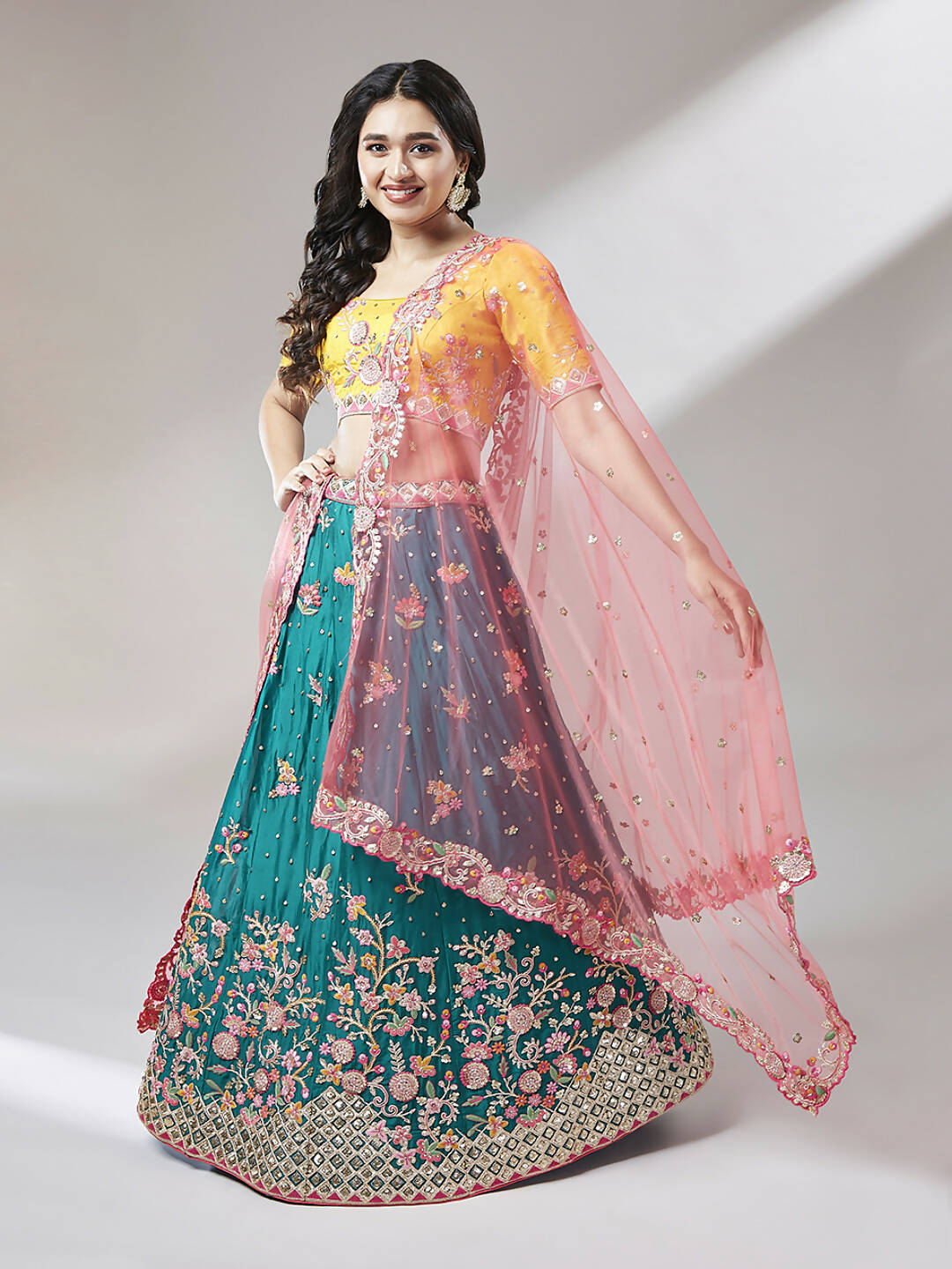 House of Panchhi Teal Pure Georgette Sequinse Work Lehenga & Blouse with Dupatta