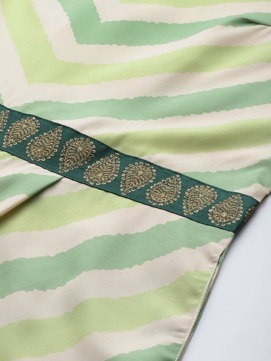 Ahalyaa Off White & Green Zig Zag Print Basic Jumpsuit - Distacart