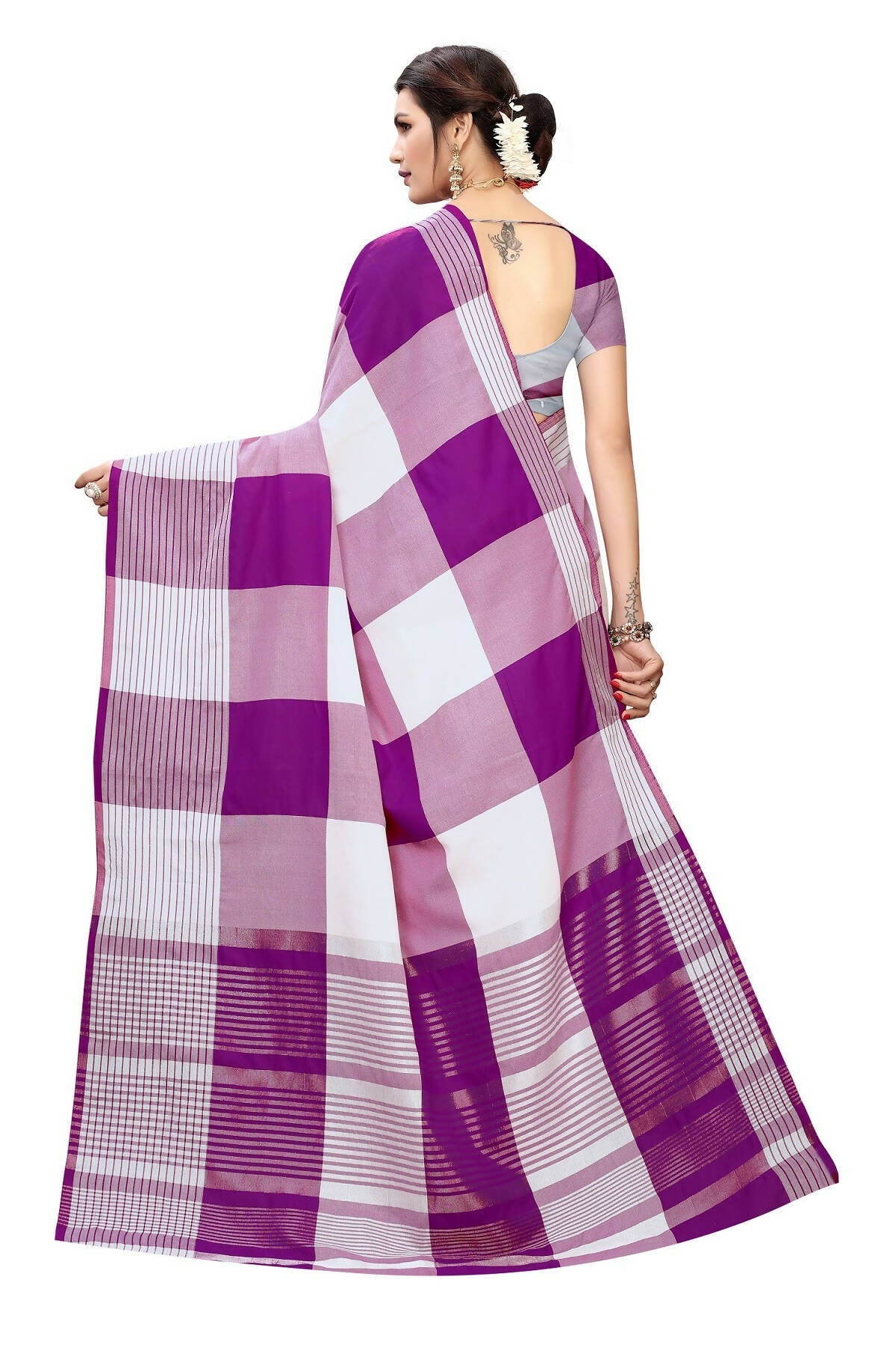 Vamika Wine Cotton Silk Weaving Saree (Gamma Checks Wine) - Distacart