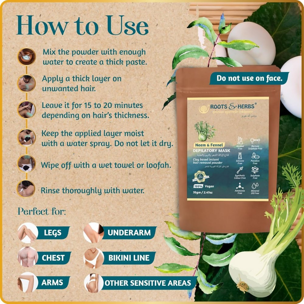 Roots and Herbs Neem and Fennel Depilatory Ubtan for Hair Removal