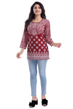 Snehal Creations Rust Faux Crepe Short Kurti Tunic