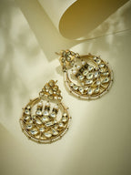 Nuyug 22K Gold-Plated Elegant Kundan Stone Studded & Pearl Beaded Chandbalis - Distacart
