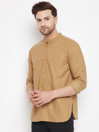 Even Apparels Beige Pure Cotton Short Men's Kurta With Band Collar - Distacart