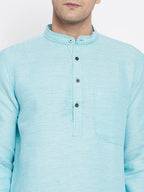 Even Apparels Blue Rayon Men's Kurta With Band Collar - Distacart