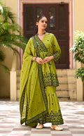 Anaita Mehendi Chinon Readymade Sharara Suit with Embroidery Work - Distacart