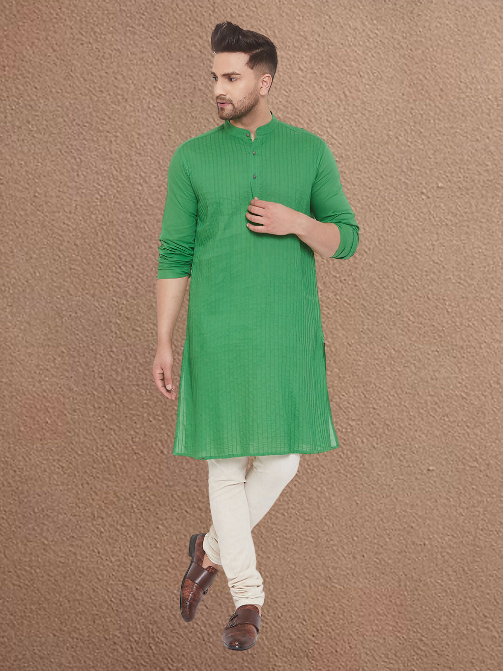 Even Apparels Men's Pintuck Fancy Green Kurta