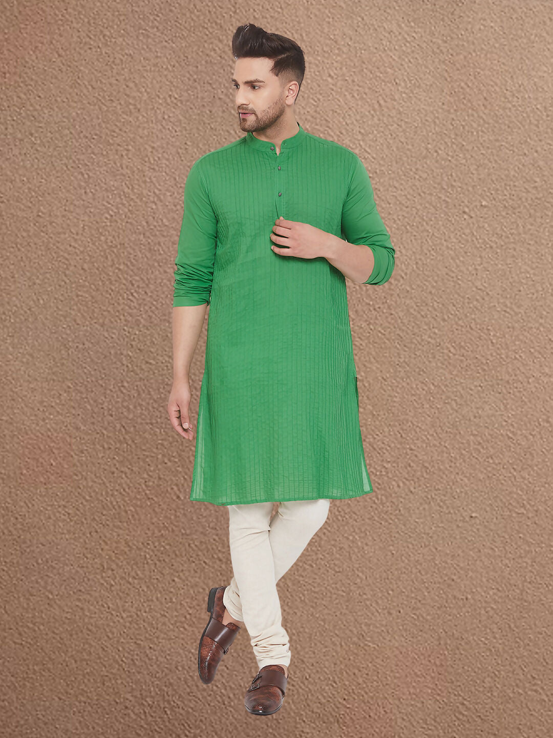 Even Apparels Men's Pintuck Fancy Green Kurta