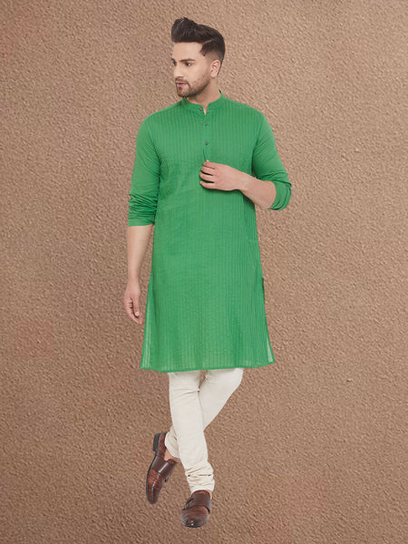 Even Apparels Men's Pintuck Fancy Green Kurta