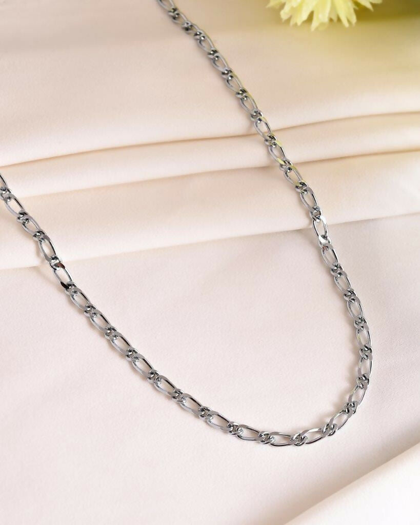 VOJ Men Silver Plated Stainless Steel Cuban Link Chain