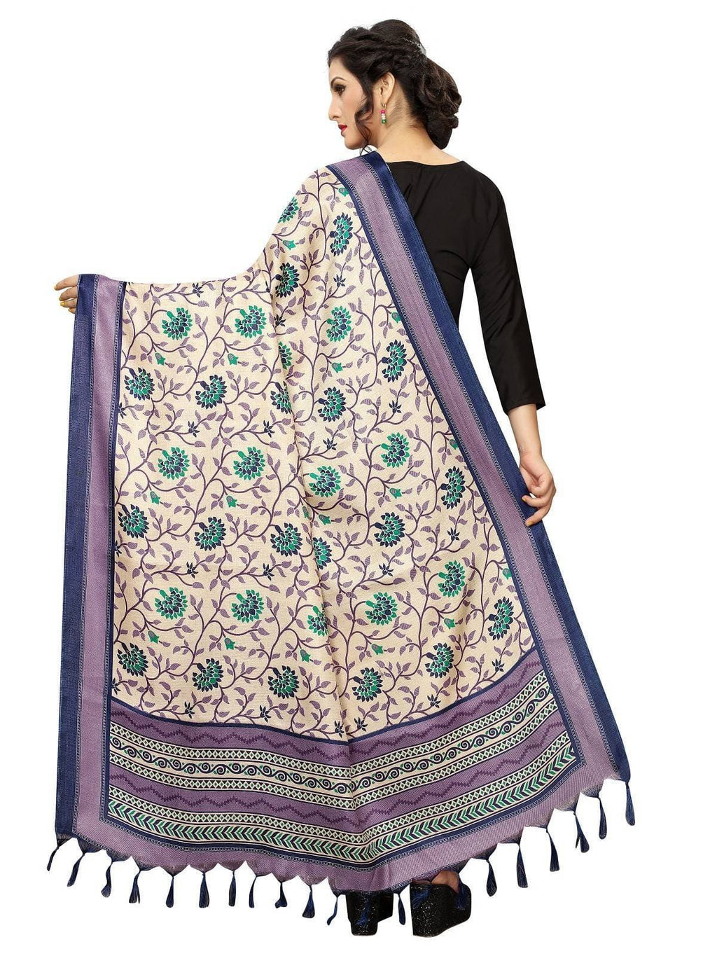Vamika Beautiful Navy Blue Printed Khadi Bhagalpuri Dupatta