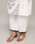 Indian Clothing FIORRA Women's White Cotton Straight Kurta Palazzo Set