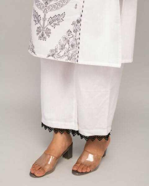 Indian Clothing FIORRA Women's White Cotton Straight Kurta Palazzo Set