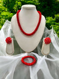 Inhanns Complete Look Crystal Statement 3-Piece Set (Adjustable Necklace + Earrings + Adjustable Bangle ) - Red