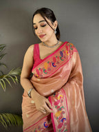 Joban Fashion Dark Peach Zari Weaving Tissue Paithani Saree