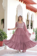Joban Fashion Peach Readymade Kurta Set With Sequence embroidery Work - Distacart