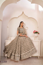 Eilara Chocolate Brown Net White Thread Zari Sequence Embroidered Work Lehenga Choli