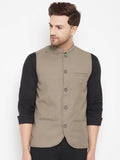 Even Apparels Beige Merino Men Woven Nehru Jacket - Distacart