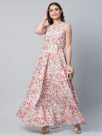 Ahalyaa Women Crepe Printed Classic White Romantic Florals Dress - Distacart