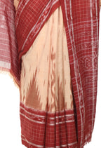 Vamika Sambalpuri Ikat Cotton Scot Dali Tasrite & Maroon Saree - Distacart