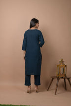 Kaajh Women's Navy Blue Solid Sequins Embellished Kurta Pant Set - Distacart