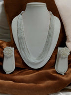 Inhanns Bloom Handmade Beaded Necklace With Earrings - 12 Layers - Ivory