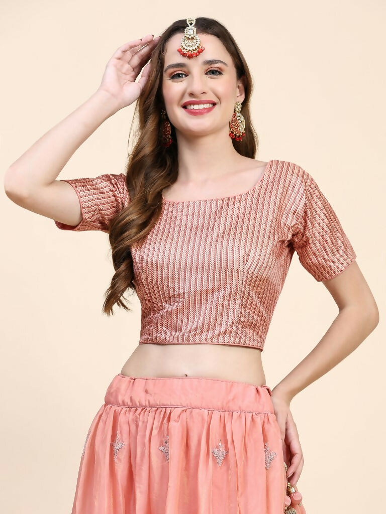 Peach Silk Embroidered Poncho Pattern Top & Lehenga with Dupatta - Tanya