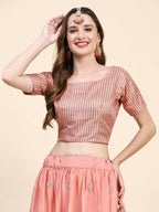 Peach Silk Embroidered Poncho Pattern Top & Lehenga with Dupatta - Tanya