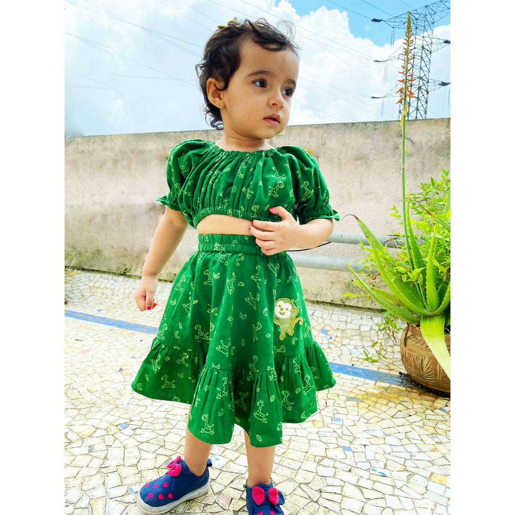 Mhyssa Green Round Neck Top and Skirt Set