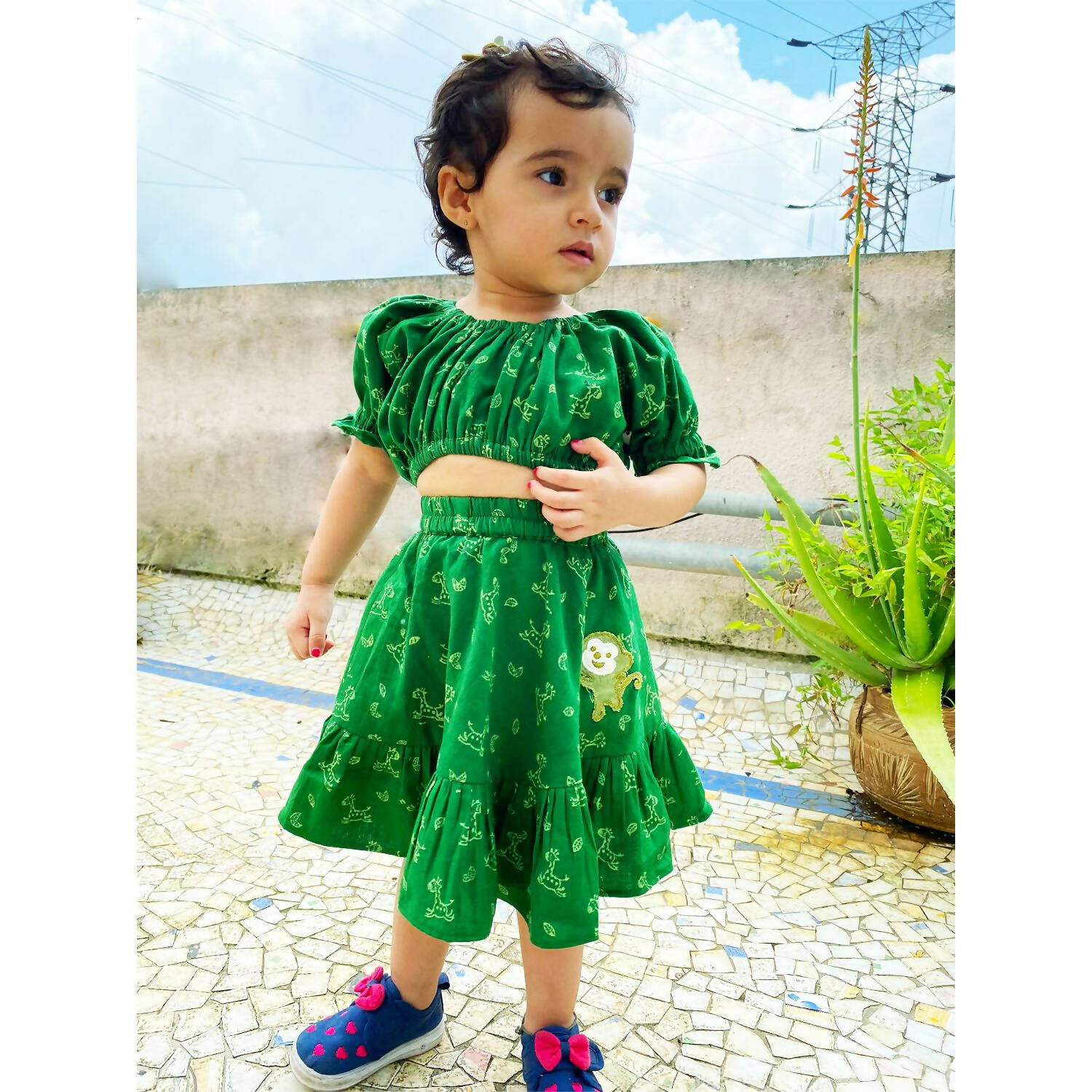 Mhyssa Green Round Neck Top and Skirt Set