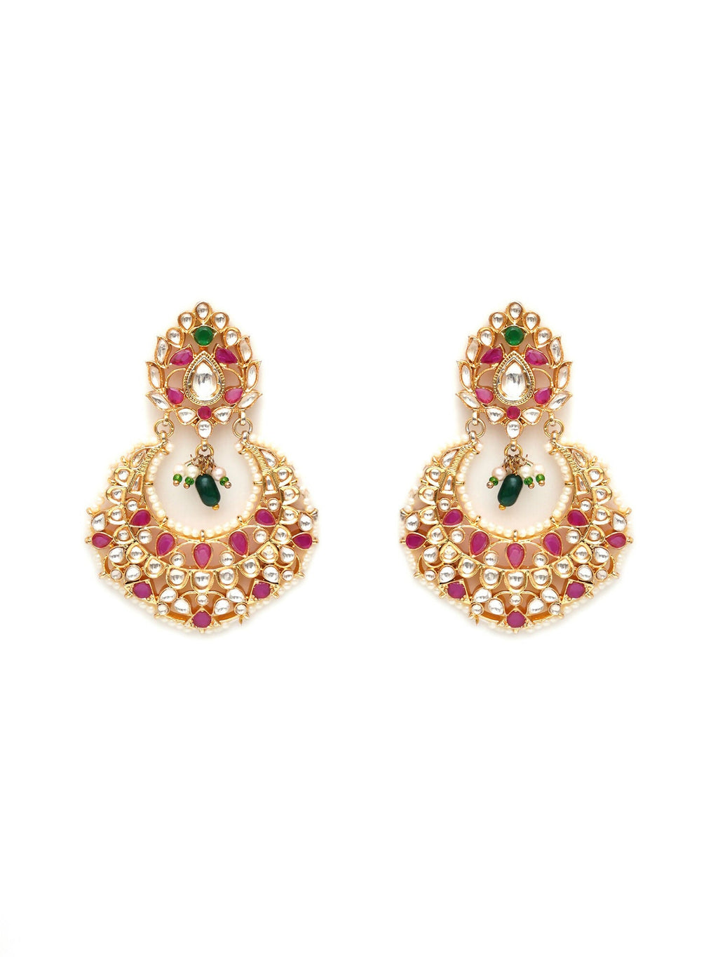 Kundan Chand Earrings (Gold) - Ruby Raang - Distacart