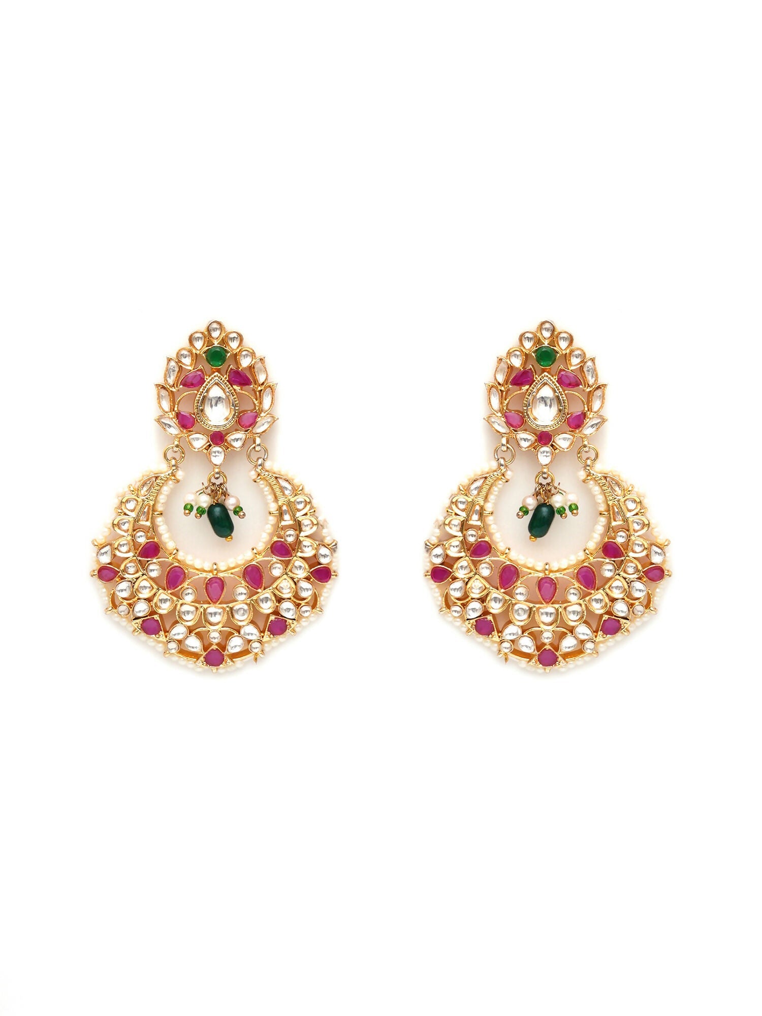 Kundan Chand Earrings (Gold) - Ruby Raang - Distacart