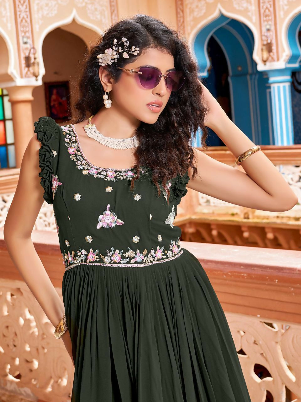 Joban Fashion Mehendi Readymade Dress With Sequins embroidery Work - Distacart