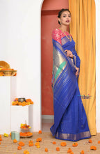 Very Much Indian Handloom Pure Cotton Paithani -Ink Blue - Distacart