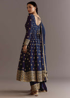 Teeya Creation Blue Color Chinnon Silk Embroidery Work Gown - Distacart