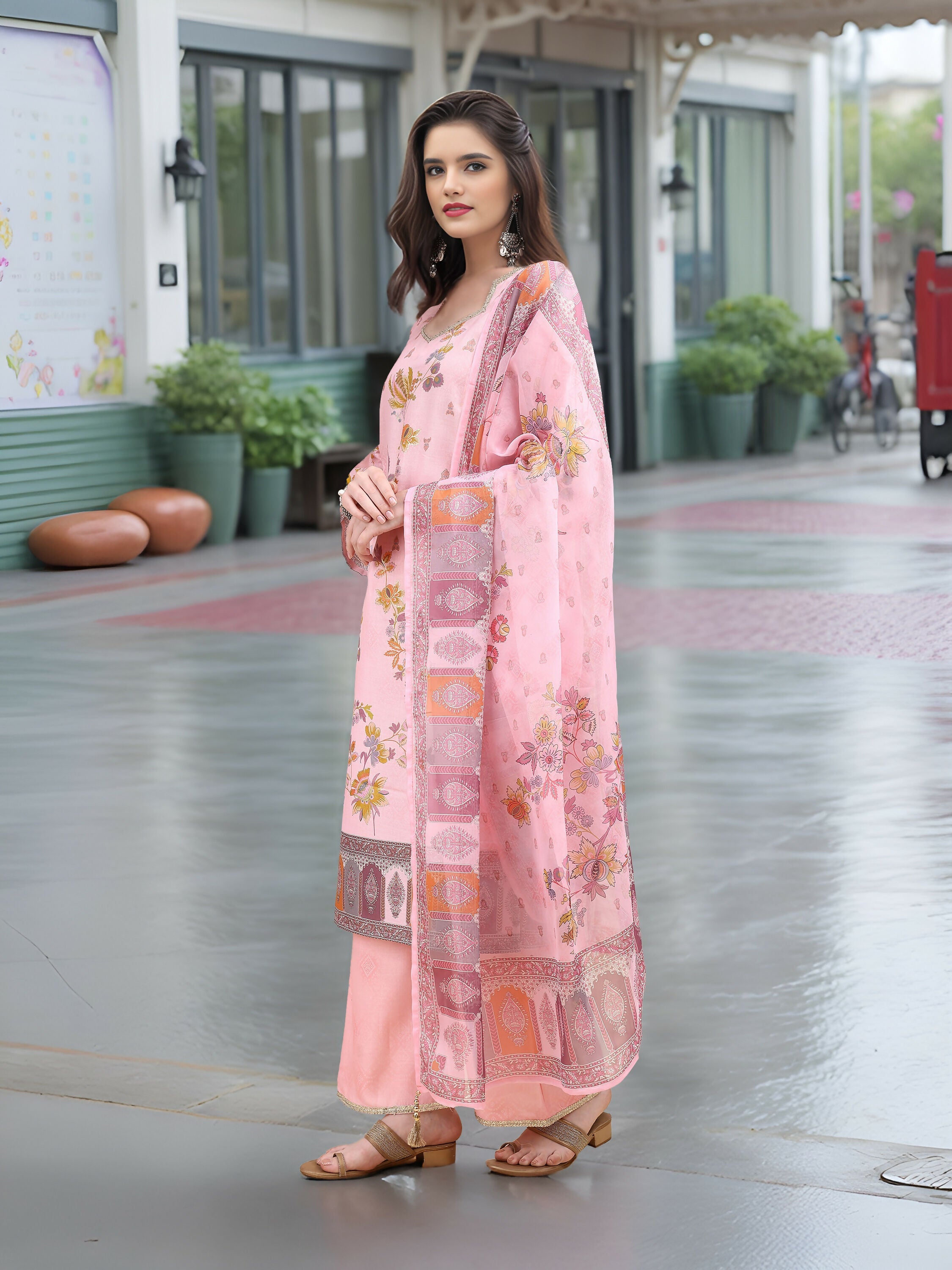 Joban Fashion Pink Position Digital Print With Position Foil Kurta Set - Distacart