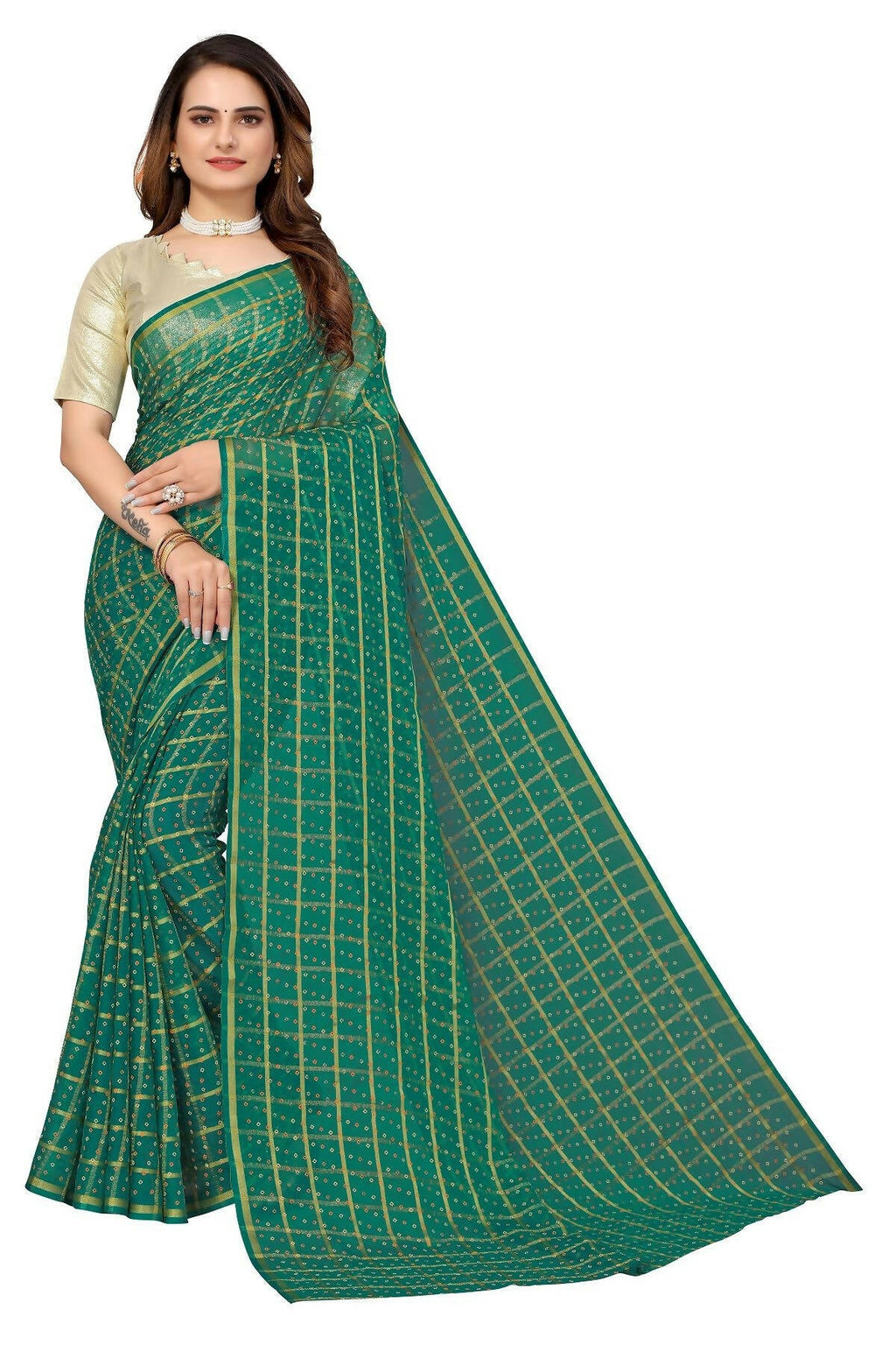 Vamika Green Jari Work Chiffon Saree (GARVITA GREEN) - Distacart