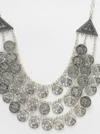 NVR Women's 3 Layered Artificial Beads German Silver Oxidised Necklace