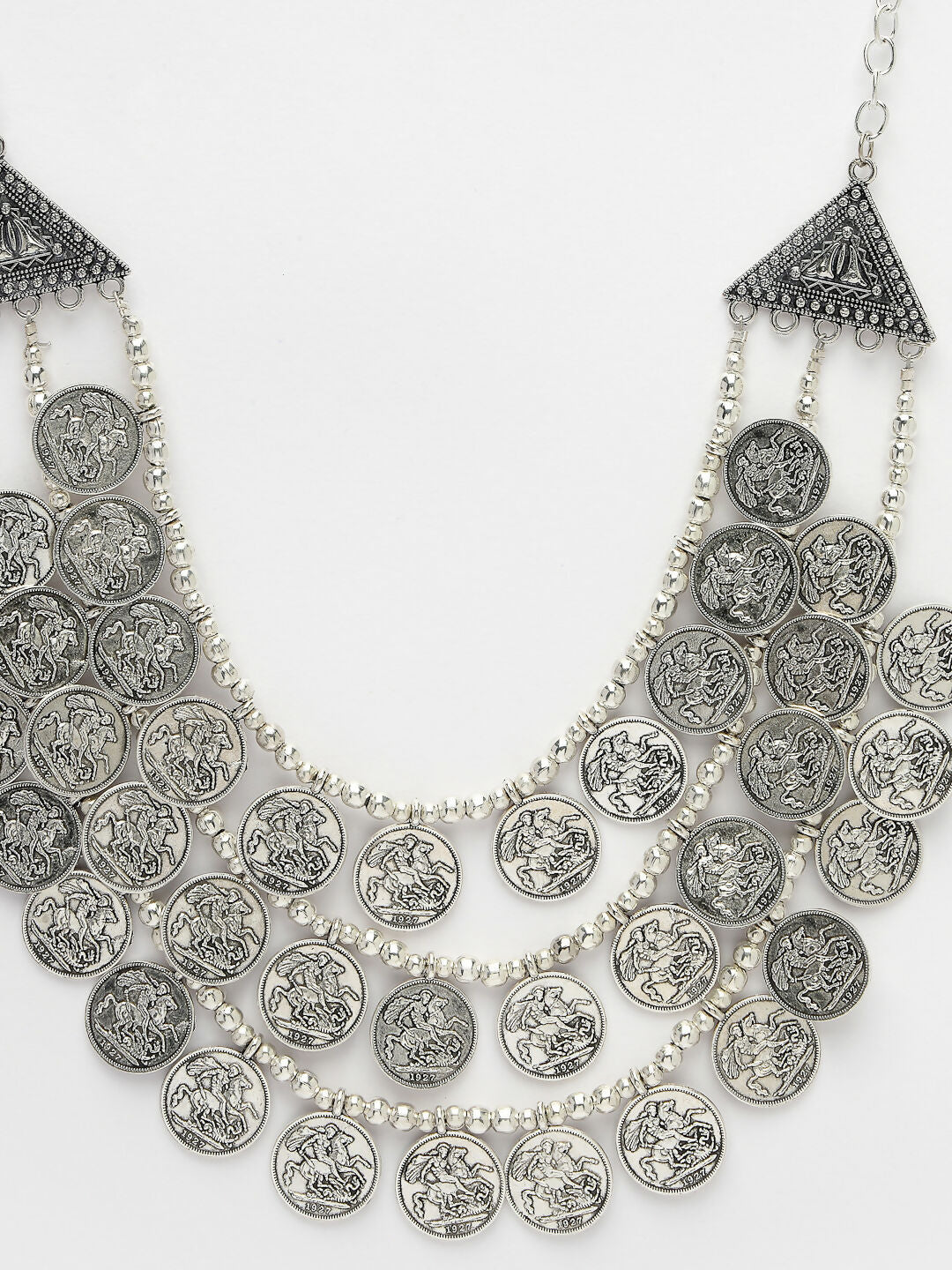 NVR Women's 3 Layered Artificial Beads German Silver Oxidised Necklace