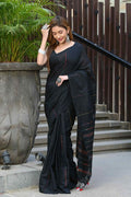Beatitude Black Khadi Ghicha Stripes Saree