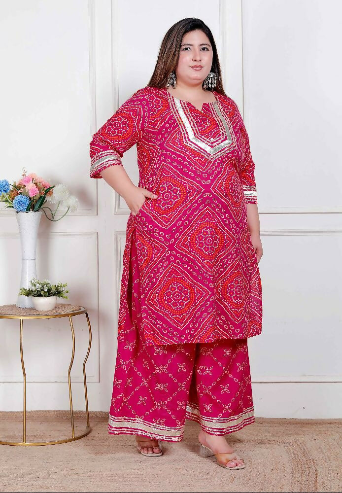 Miravan Plus Size Women'S Embellished Ethnic Cotton Kurta With Palazzo - Distacart
