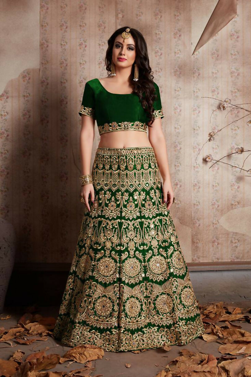 Jyoti Fashion Mesmerizing Green Sequins Embroidered Velvet Lehenga Choli with Dupatta