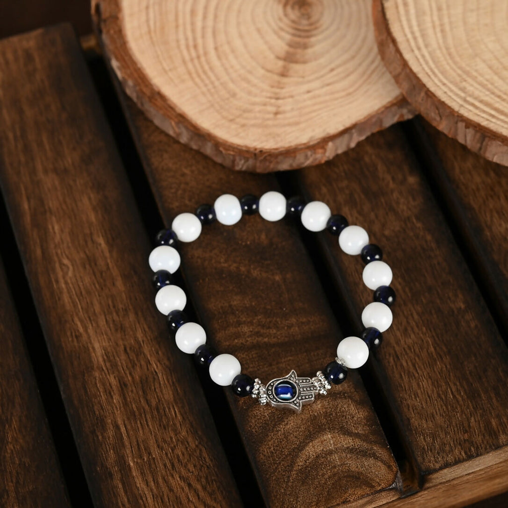 NVR Men & Women White & Black Marbel Crystal Elasticated Bracelet - Distacart