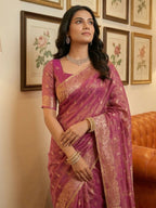Shree Shyam Fashion Wine Tissue Silk Saree - Distacart