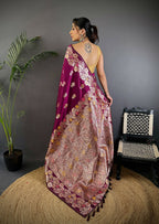 Joban Fashion Meenakari Maroon Woven Soft Silk Saree - Distacart