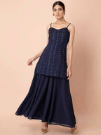 Indya Navy Blue Georgette Kurta - Distacart