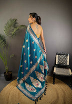 Joban Fashion Banarasi Sea Blue Woven Soft Silk Saree - Distacart