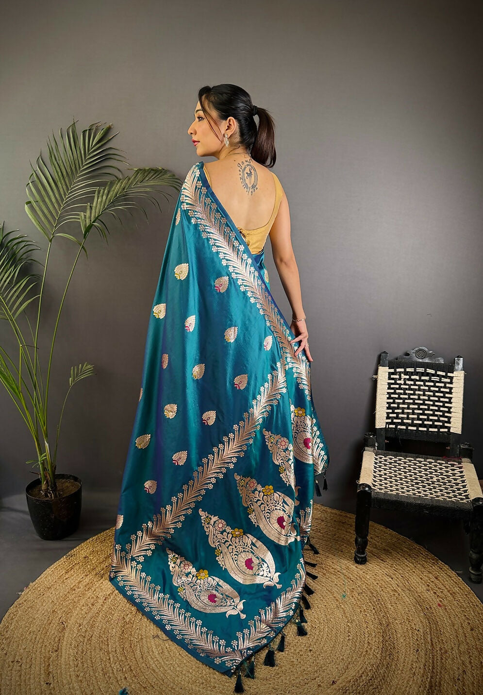 Joban Fashion Banarasi Sea Blue Woven Soft Silk Saree - Distacart