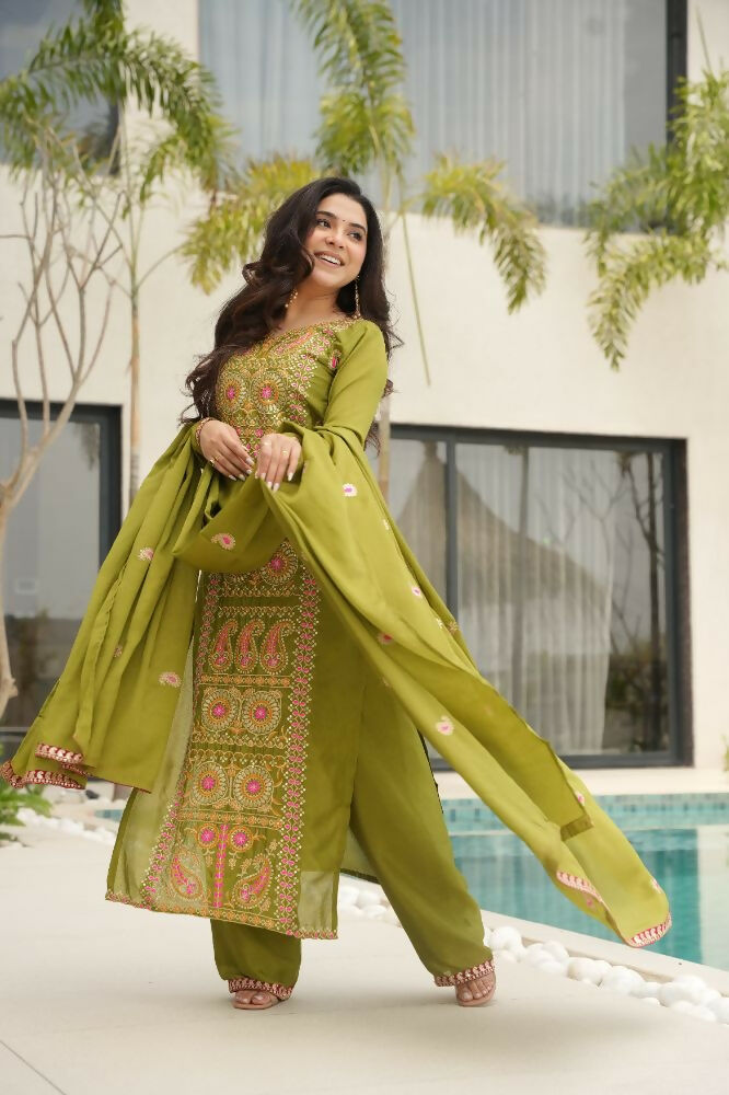 Joban Fashion Perot Kurta Set Silk Sequins , Zari, Coding & Thread Embroidered work - Distacart